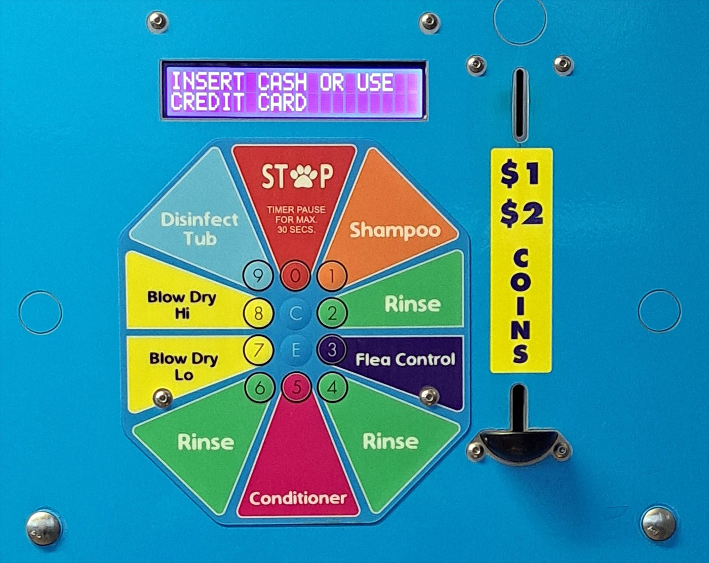 Control panel of the Top Dog Wash coin-operated dog wash