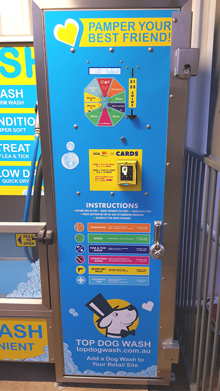 Instructions and control panel of the Top Dog Wash kiosk